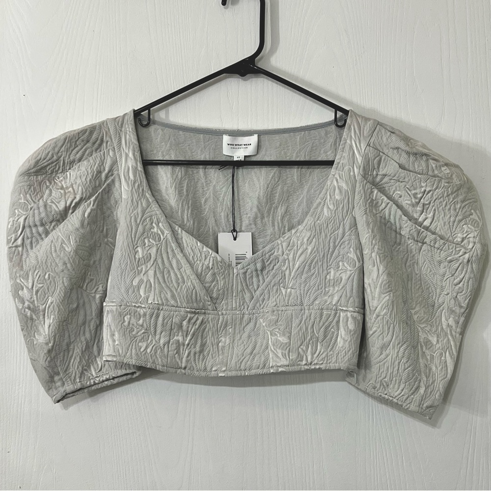 Who What Wear Collection Cropped Puff Sleeve Top Oyster XS